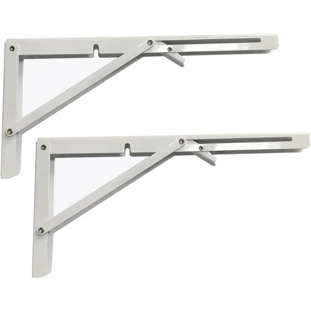 2PCS 6-Inch Industrial Metal White Folding Shelf Brackets - Heavy Duty, 220 lb Max Load, Wall Mounted for Shelves, DIY Projects, Kitchen, Room Decor, Easy Installation, Space Saving Home Supplies