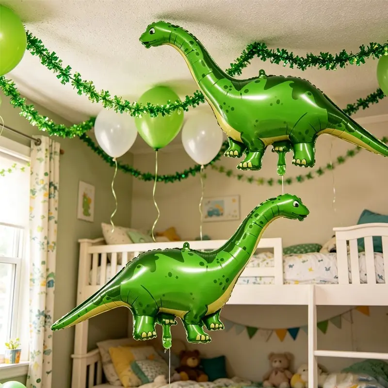 2pcs Dinosaur Foil Balloons, Large Long Neck Dragon Polyester Film Balloons, Jungle Dinosaur Theme Party Decorations, Kids Birthday Party Supplies