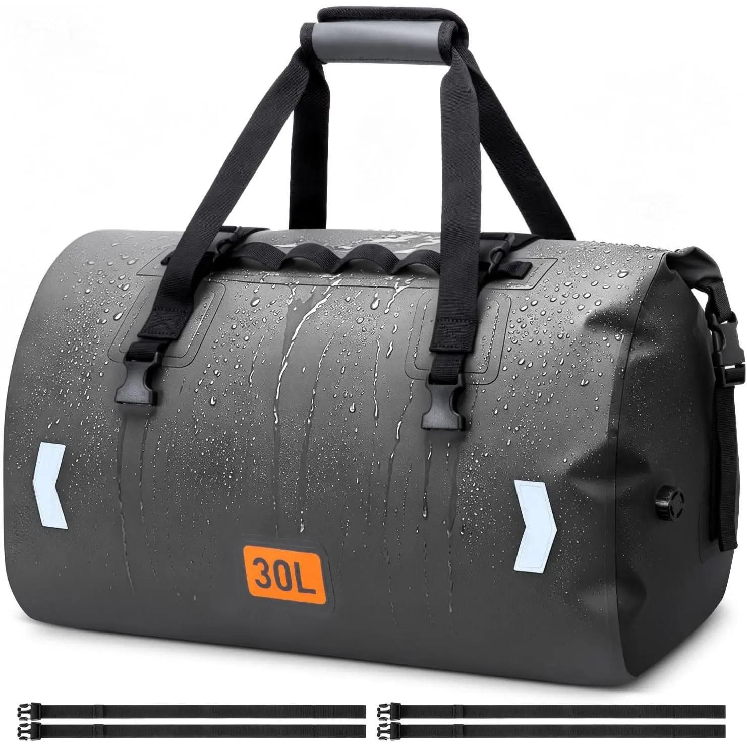 Waterproof Dry Bag, 30L Roll-top Motorcycle Tail Bag with Air Valve & Quick-fixed Straps, Travel Duffle Bags for Kayaking Paddle Boarding Rafting Boating Camping Riding Fishing - Grey