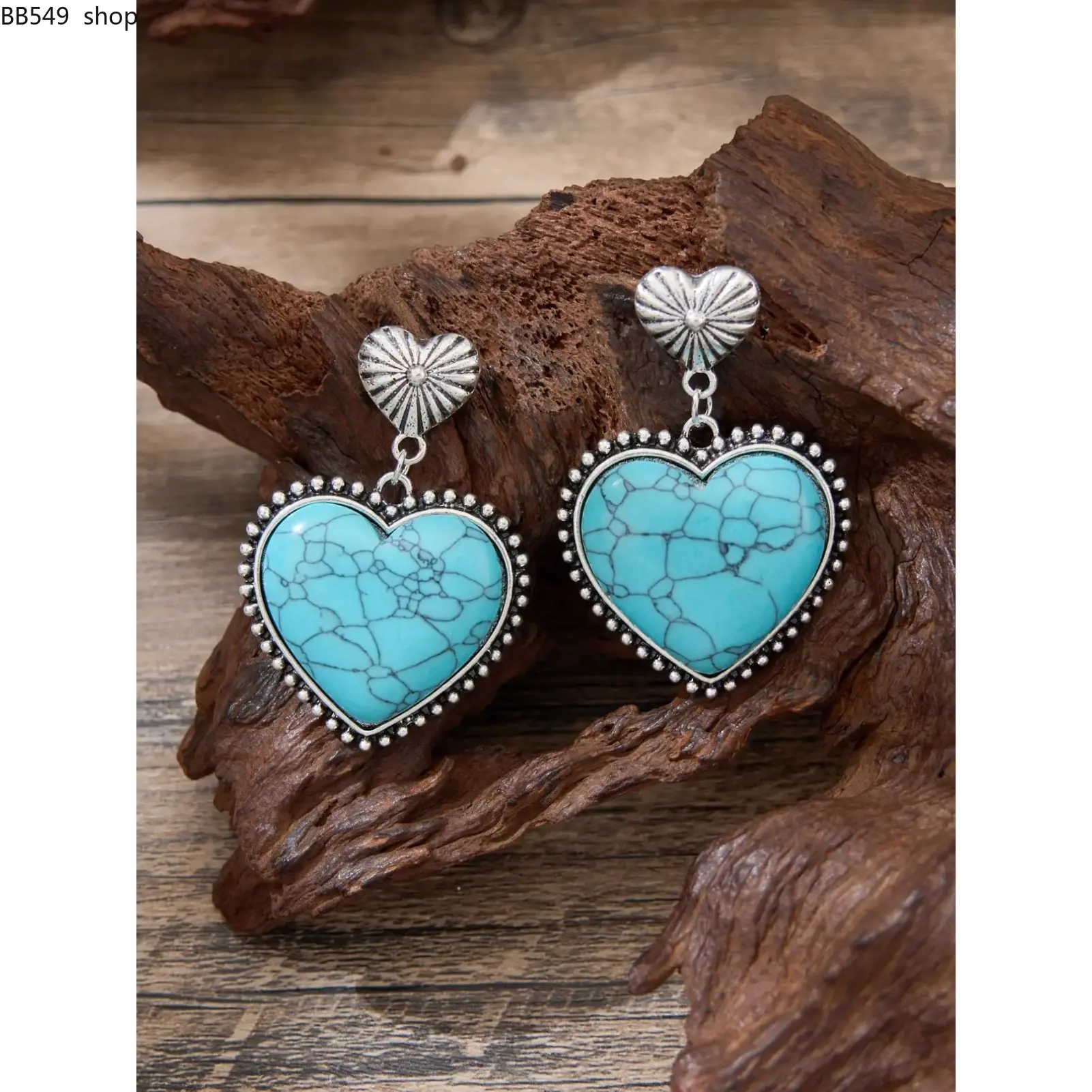Vintage Western Bohemian Heart Turquoise Earrings, Fashionable Elegant Jewelry for Women, Party Holiday Dance, Perfect Gift for Her Seasons