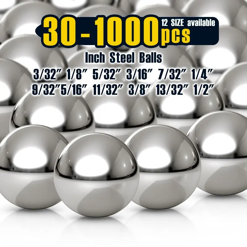 30-1000pcs, 3/32" 1/8" 5/32" 3/16" 7/32" 1/4" 9/32" 5/16" 11/32" 3/8" 13/32" 1/2InchPrecision Chrome Steel Bicycle Bearing Balls Metal Parts Hardware Sizes