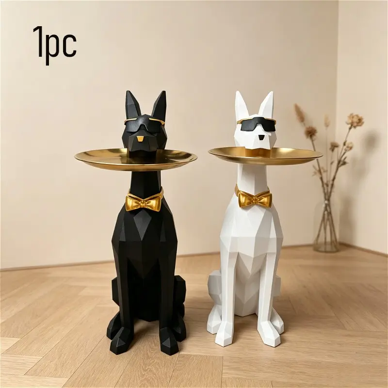 Luxury Style Rhombus Base Standing Dog Storage Ornament, Large Capacity Decorative Craft, Ideal for Home, Office, Gift