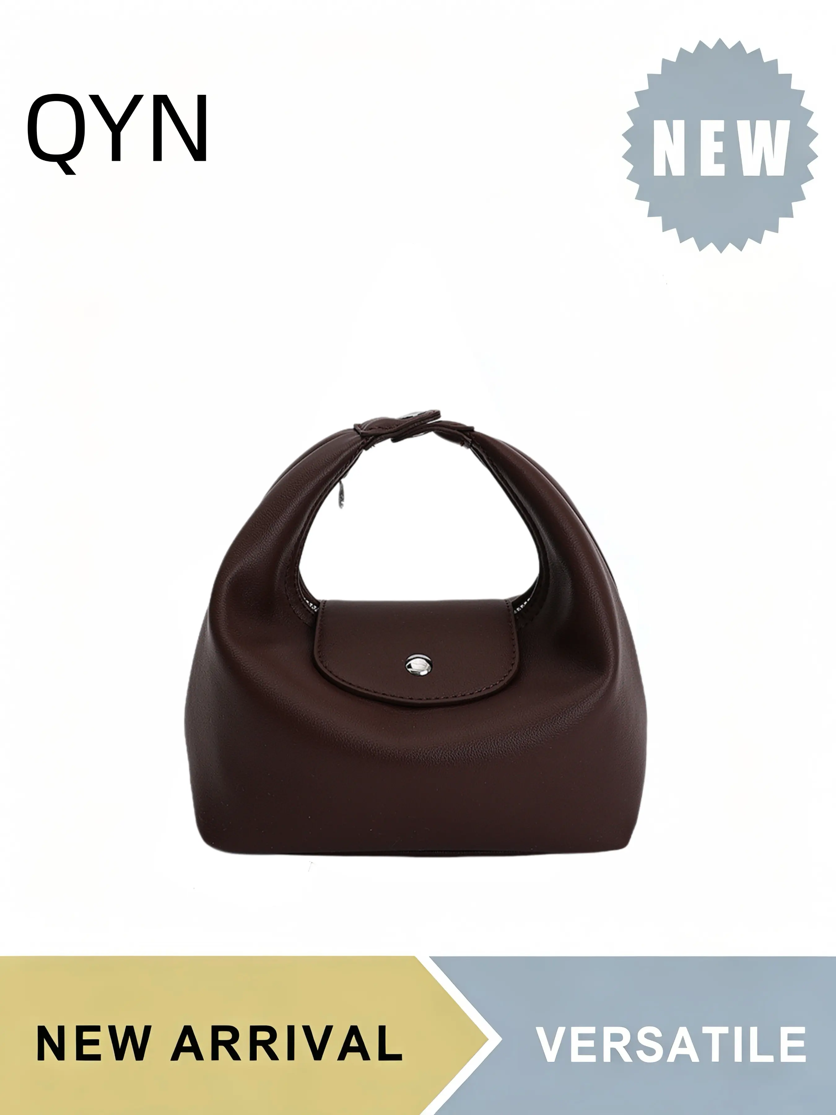 QYN Women's Lychee Grain PU Leather Mini Hobo Bag, Casual Commuting Handbag, Flap Snap Top Handle Crossbody Handbag with Detachable Shoulder Strap, Zipper Main Compartment with Inner Pocket, Fits Phone Wallet Cosmetics, Lightweight, Crossbody Bags