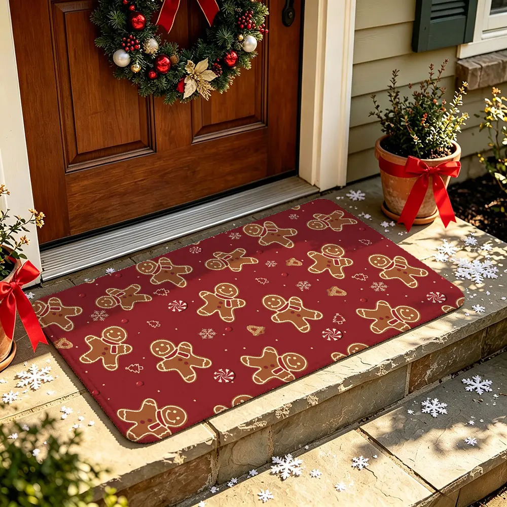 Christmas Gingerbread Man Doormat, Machine Washable Anti Slip Floor Mat, Decor Rug for Foyer Bathroom Balcony Pet, Perfect Christmas Gift