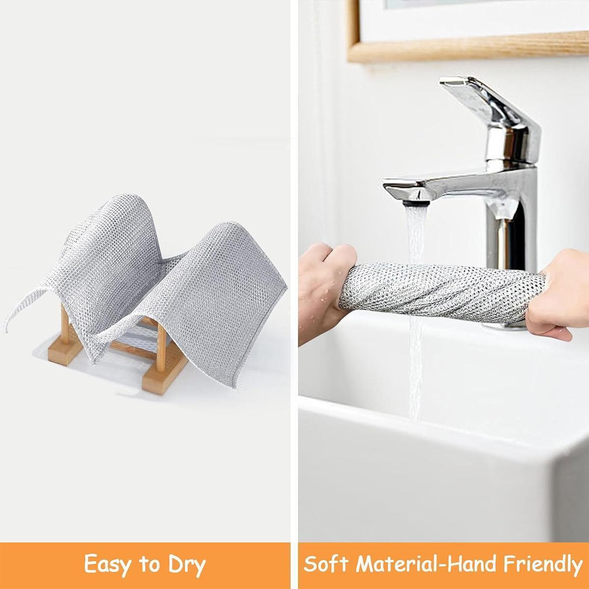 12 PCS Double Layer Wire Dish Cloth, Steel Wire Cleaning Cloth, Multi-purpose Non-Scratch Wire Dishcloth Rag for Cookware, Sinks, Dishes, Cooktops, Household Items