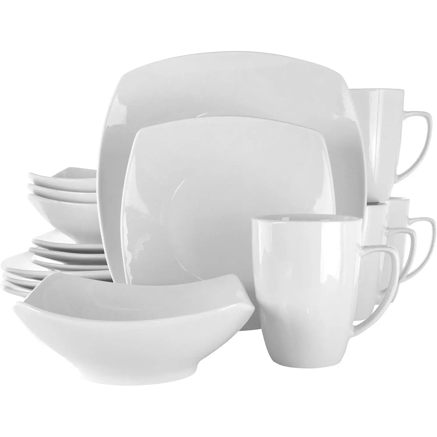 16 Piece Square Porcelain Dinnerware Set in White