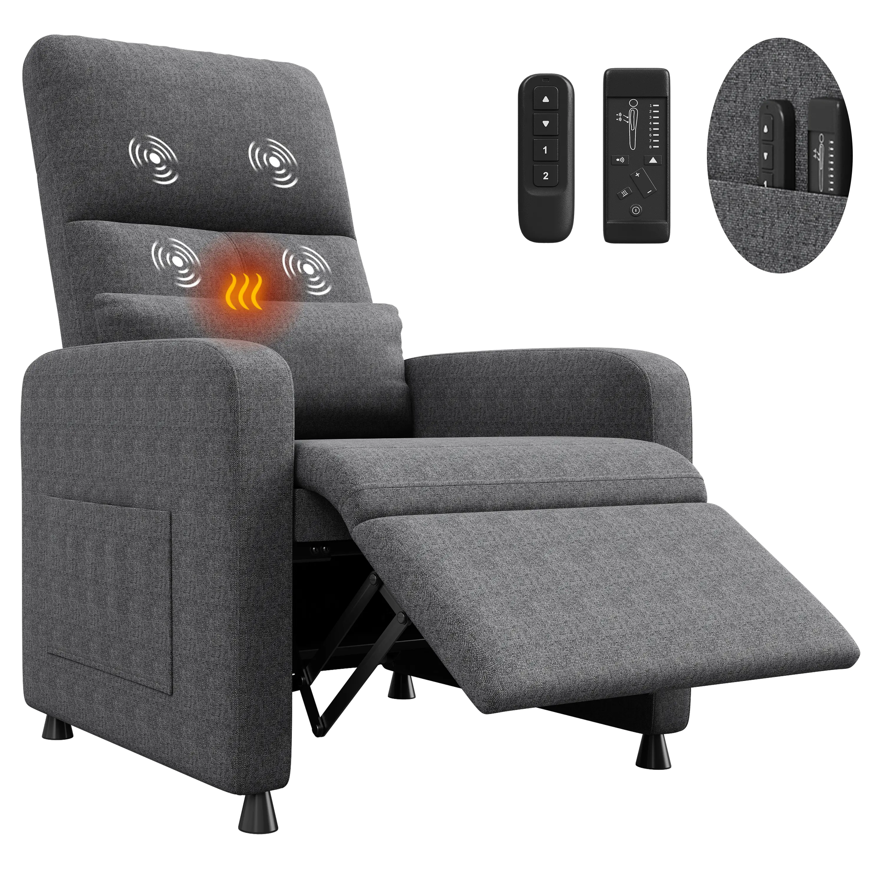 Power Recliner Chair with Heat & Massage, Electric Lift Recliner with Padded Seat & 2 Side Pockets, Single Sofa Seat for Living Room, Bedroom