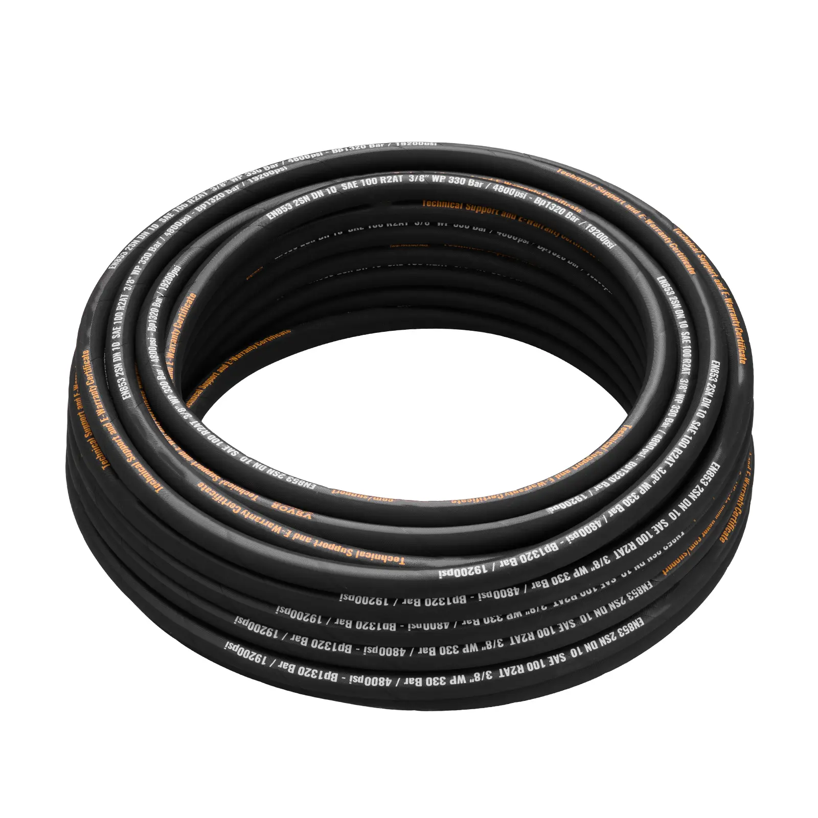 Hydraulic Hose 3/8 Inch X 100 ft, 40°F to 248°F(-40°C to 121°C) Temperature, 5000 PSI Maximum Pressure