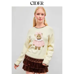 Cider Knit Round Neckline Bear Contrasting Binding Sweater SummerFinds
