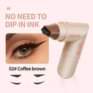 Dual-ended liquid precision eyeliner in two colors with wing stamp. No more messy lines, waterproof formula. Black for bold look & light brown for natural style, great for all beginners.
