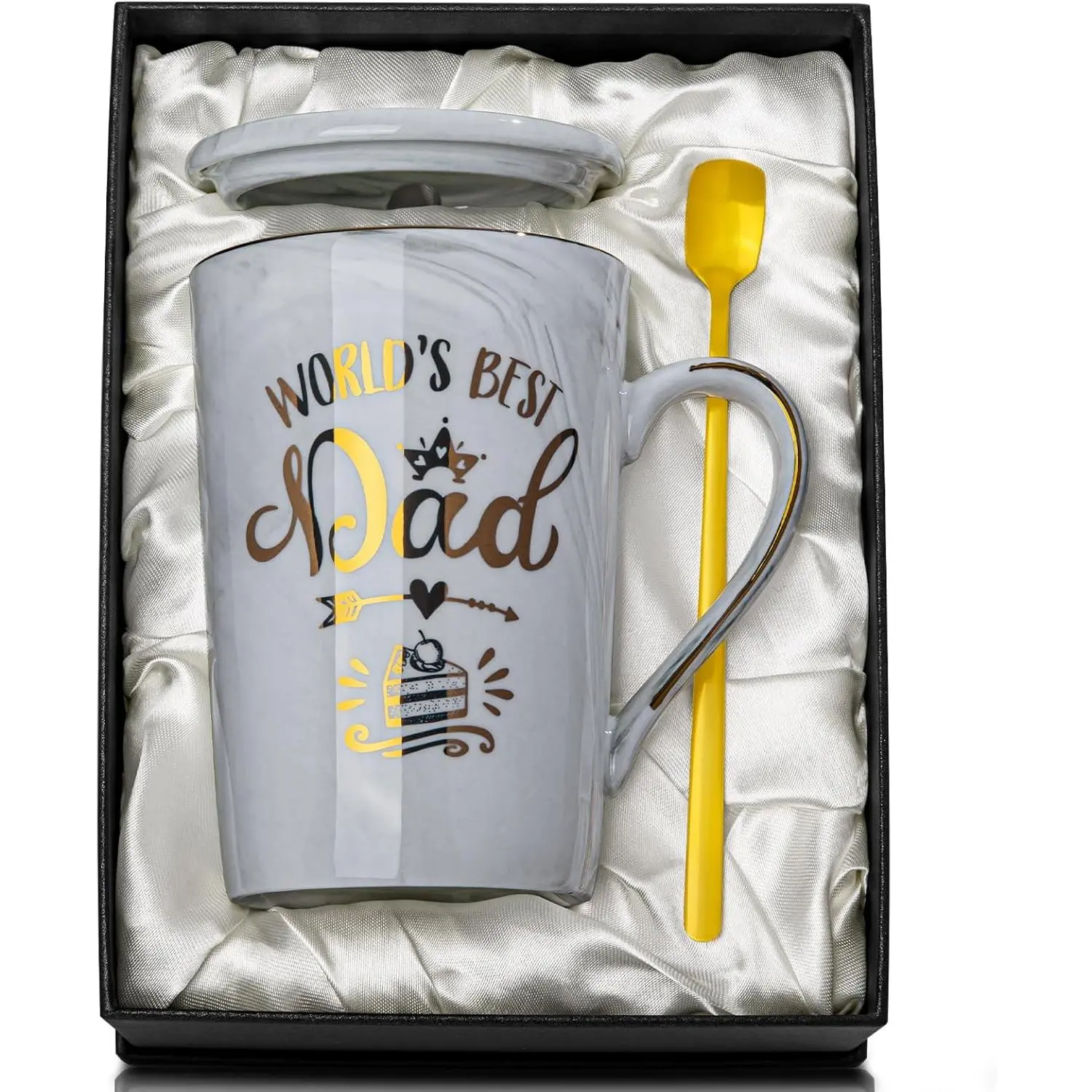 Birthday Gifts Presents for Dad from Daughter Son - World's  Dad Mug | Funny 14oz Grey Marble Ceramic Coffee Cup with  Print, Lid, Spoon, Greeting Card, Nice  Box, Fathers Day Daddy