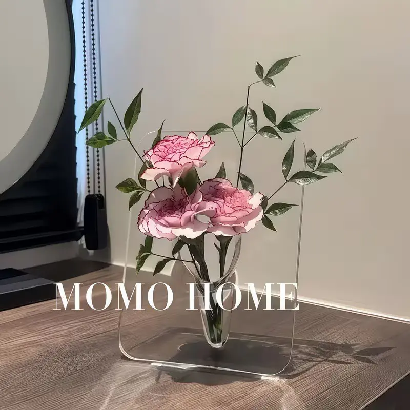 Modern Acrylic Frame Vase, Transparent Hydroponic Plant Container, Home Office Desk Decor, Bookshelf, Dining Table, Photography Props