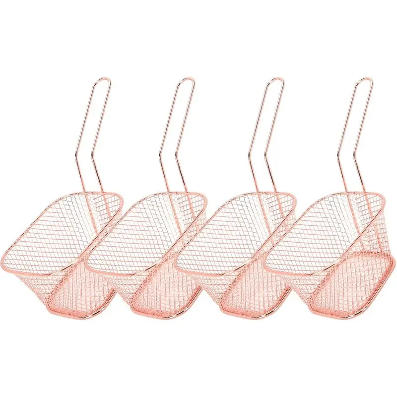 4 Pieces Mini Fry Baskets 4.1 x 3.3 x 2.5 inch Table Serving Frying Fries Chips Baskets French Fries Desk Food Presentation Mesh Basket Kitchen Cooking Tool