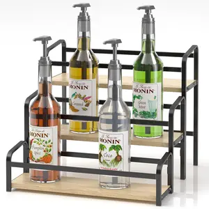 Coffee Syrup Organizer, 3-Tier 12 Bottles Capacity Coffee Syrup Rack, for Syrup Wine Dressing, Fits Kitchen Coffee Station, Magnetic One-Step Installation