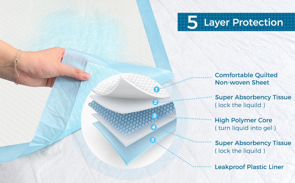 Basics Leak-Proof Dog and Puppy Potty Training Pee Pads with Quick-Dry 5-Layer Super Absorbent Surface for Dog Training, Floor Protection, Regular Size 24x24", Blue & White, 40 Count