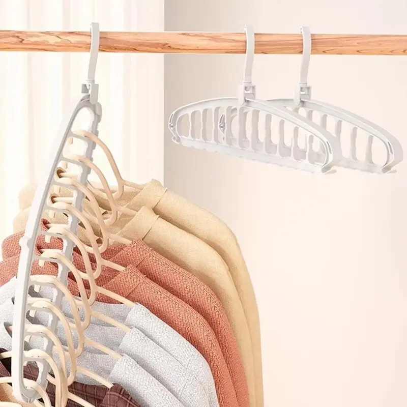 Rotatable Folding Clothes Hanger, 2 Count Modern Space-Saving Large-Capacity Rotating Clothes Hanger for Wardrobe & Dormitory, Bedroom Organizer Accessories, Household Items, Space Saving Hangers, Plastic Hangers, Storage Hangers Prop Tool