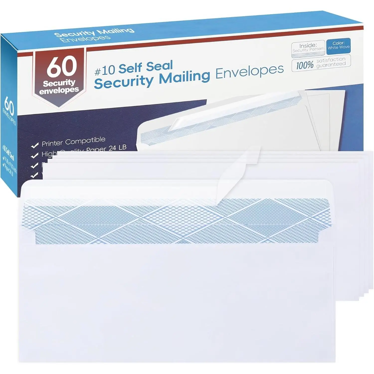 60PCS #10 Envelopes Letter Size Self Seal Business Envelopes No Window Security Mailing Envelopes Size 4-1/8 x 9-1/2 Inch - White 24LB Paper