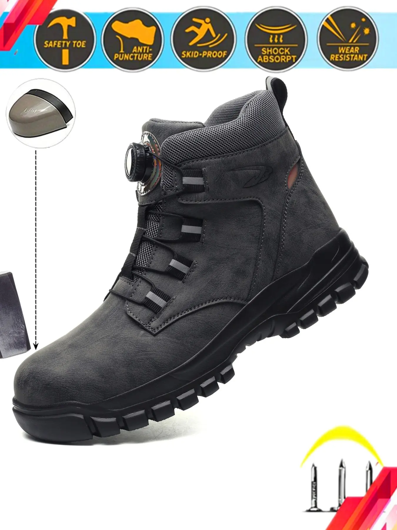 Men's and Women's Safety Shoes, Waterproof Leather Upper, Steel Toe Kevlar, Durable Rubber Sole, All-Season Casual Footwear