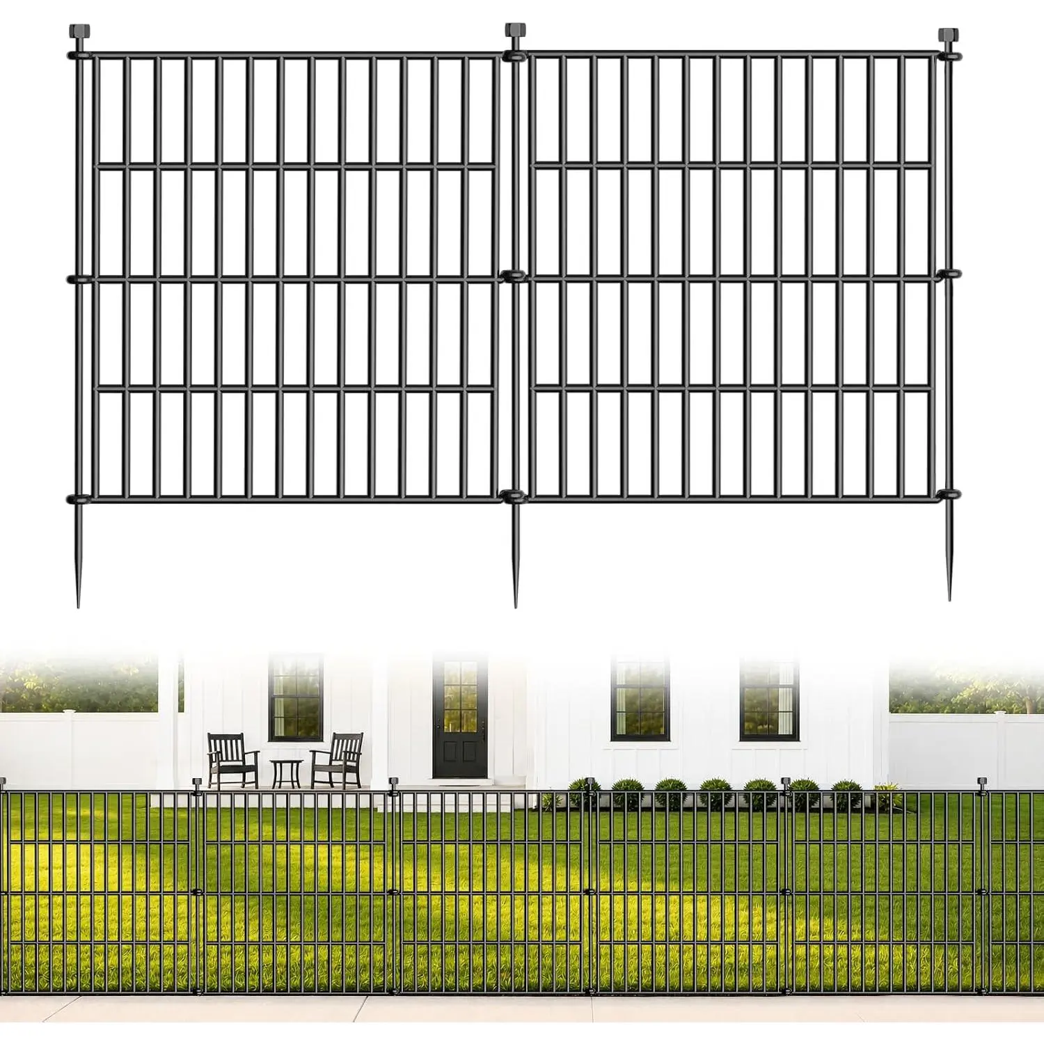 No-Dig Decorative Outdoor Garden Fence for Yard,  Barrier Fencing for  | Rustproof Metal Temporary Fence for Patio,  and Flower Bed | 24in (H) x 10ft(L), 5 Panels