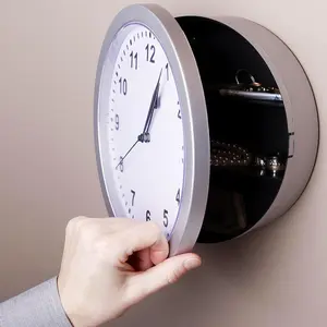 10 Inch Silver Plastic Vintage Hidden Safe Wall Clock, Diversion Secret Storage Clock with Hidden Compartment for Living Room Decor
