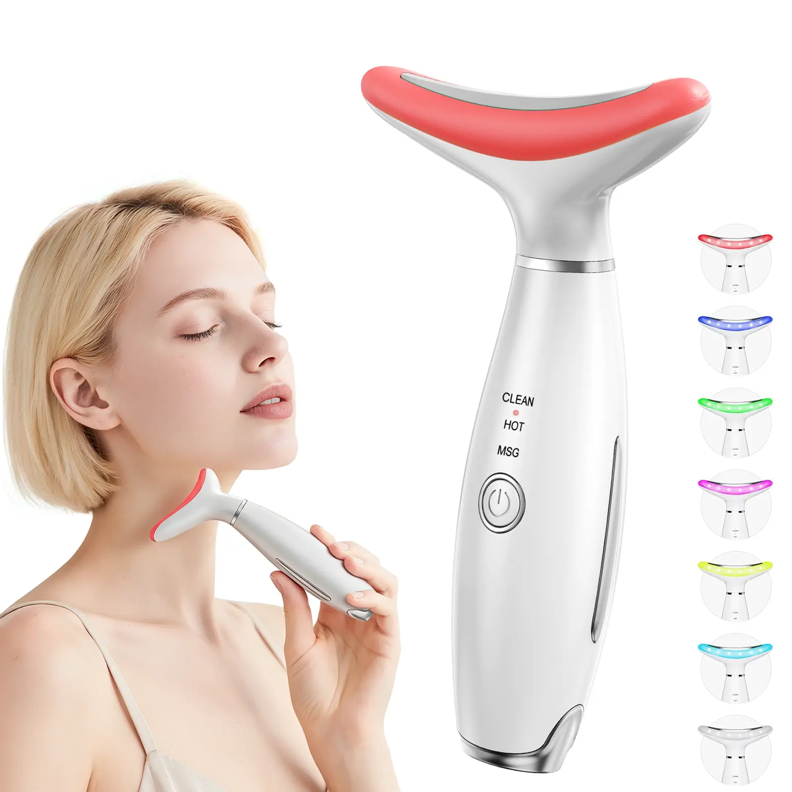 7-in-1 LED Face Massager - Multifunctional Beauty Machine with Thermal-Vibration, Double Chin Neck Massage, Face Sculpting, Batteries Built-In, Portable Design, Facial Lift Skin Care Device, Holiday Gift for Beauty Enthusiasts, Soothing