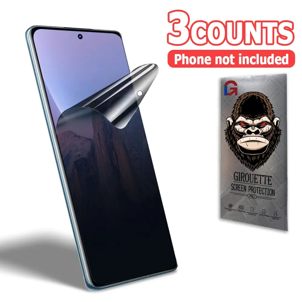 3Pcs Privacy Soft Hydrogel Film for Redmi Note 9 Series, Curved Full Glue Lamination, Shock Stress Absorbing, 0.28mm Thin Profile, Anti-Glare Eye Care