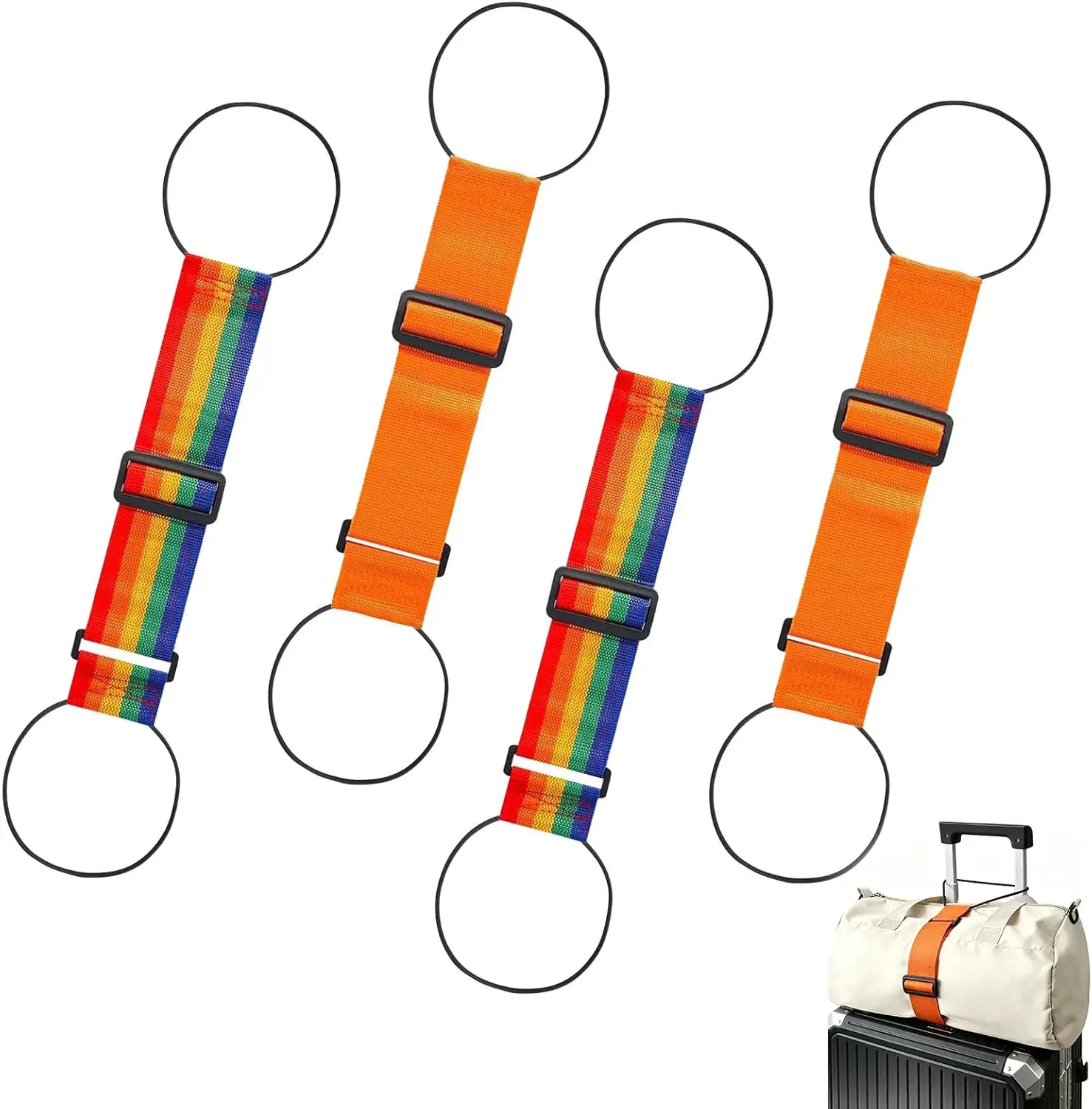 4-Pack Nylon Adjustable Strong Functional Luggage Connector Straps, Flexible Elastic Bungee Cord Paracord Tie-Down Straps for Suitcases, Travel Gear Home Organizer Storage Bag Accessories