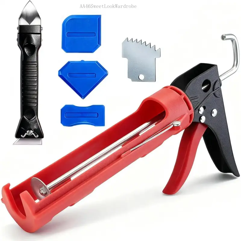Caulking Gun Kit, Caulking Gun No Drip with 3 Silicone Finishing Tool and Multi-Function Caulk Remover, 15:1 Thrust Ratio, Professional Hand Applicator for Seams of Bathroom and KitchenAA46SweetLookWardrobe