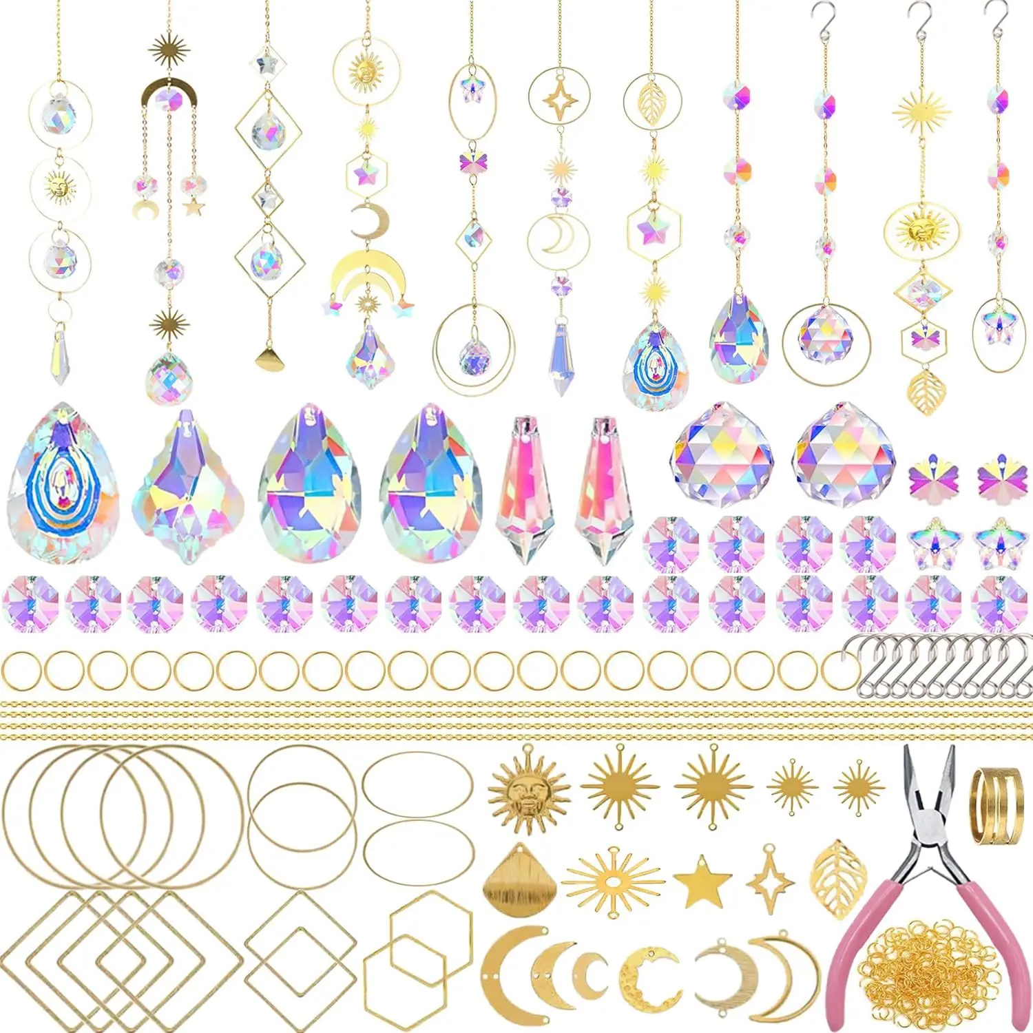 500 Pcs DIY Suncatchers Making Kits Craft for Adults Crystal Suncatchers for Window Hanging Sun Catcher with Chain Rainbow Maker Crystal Prisms Decor for Home Garden Party Wedding Ornament