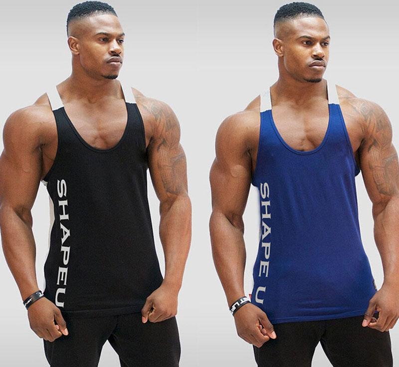 Men Solid Gym Stringer Tank Top Bodybuilding Fitness Singlets Muscle Vest Tees Sport Clothing