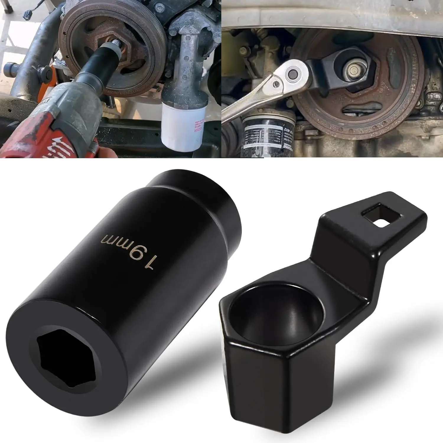 Crankshaft pulley tool for Honda, 19mm harmonic balancer socket and 50mm crankshaft pulley wrench bracket removal and fixing tool kit, suitable for Acura and Honda engines, deep hole anti-gravity socket tool