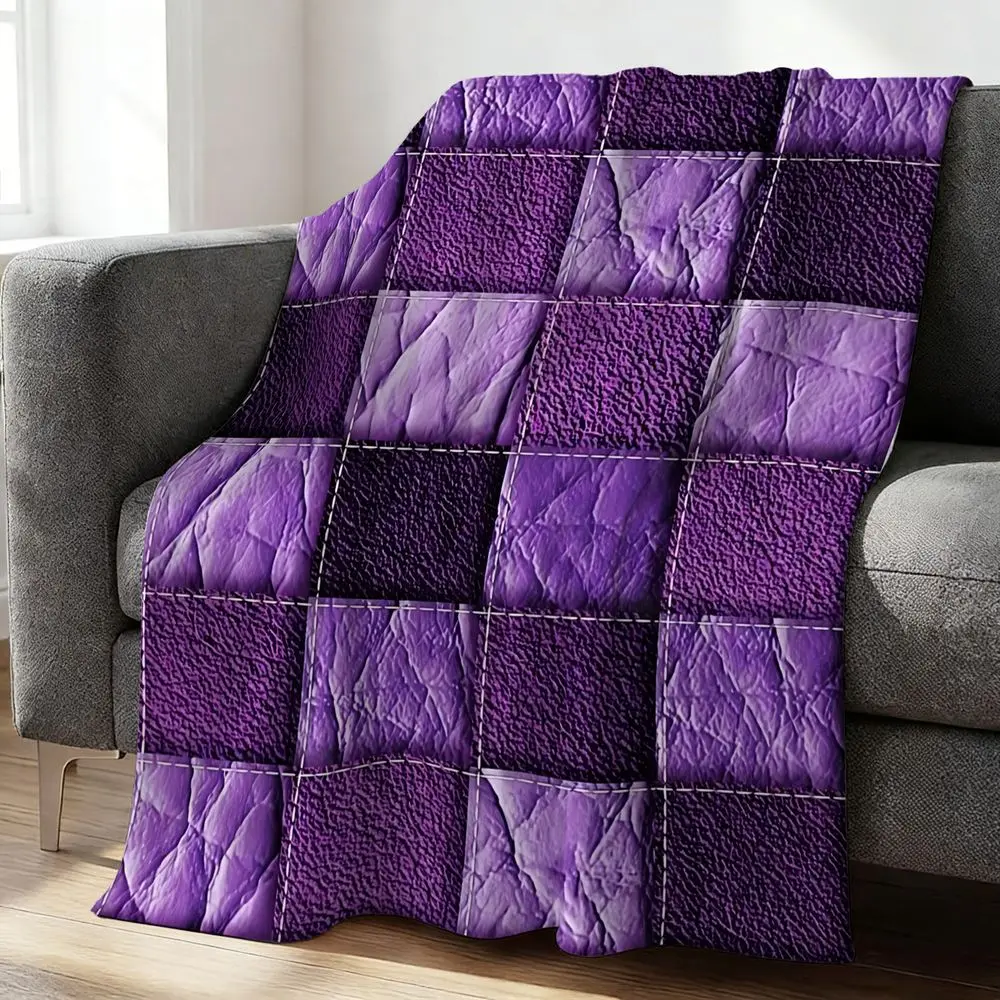 Lavender & Violet Woven Square Flannel Blanket, Luxurious Soft Textured Throw Blanket, Ideal for Home Decor, Camping Adventures, and Office Warmth, Perfect Cozy Gift for All Occasions!