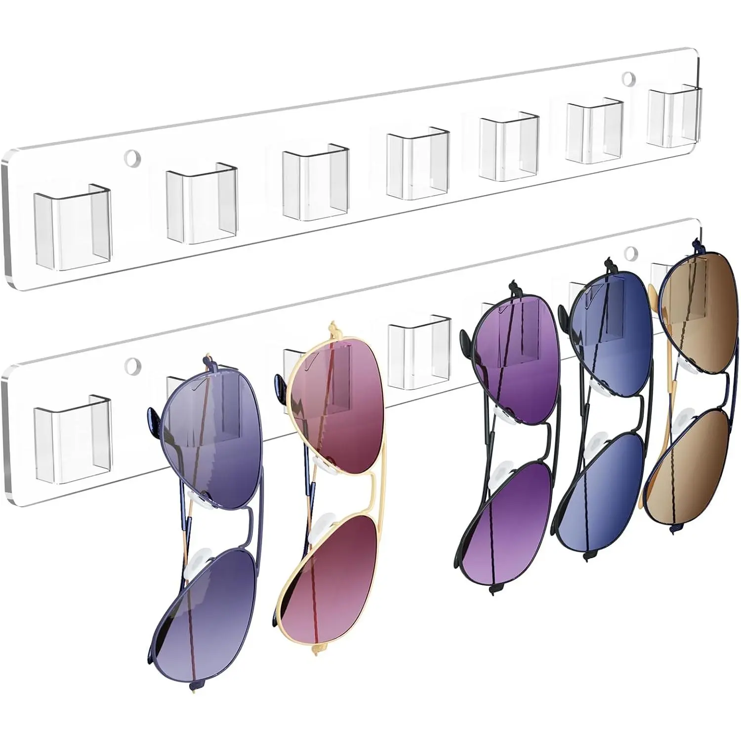 Sunglasses Organizer 2 Pack, Wall Glasses Holder,  Sunglasses Display, Eyeglass Organizer for Multiple Glasses for Office &  Decor,  Gifts for Husband, Women & Girls, Clear