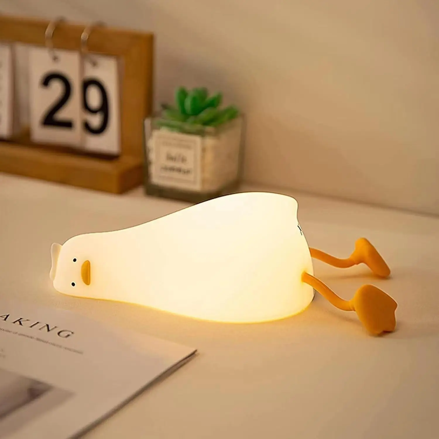 Lying Flat Duck Night Light, LED Nightlight, 3-Level Adjustable Baby Night Light, Cute Silicone Glow Duck, Rechargeable Touch Bedside Lamp, Ideal for Breastfeeding