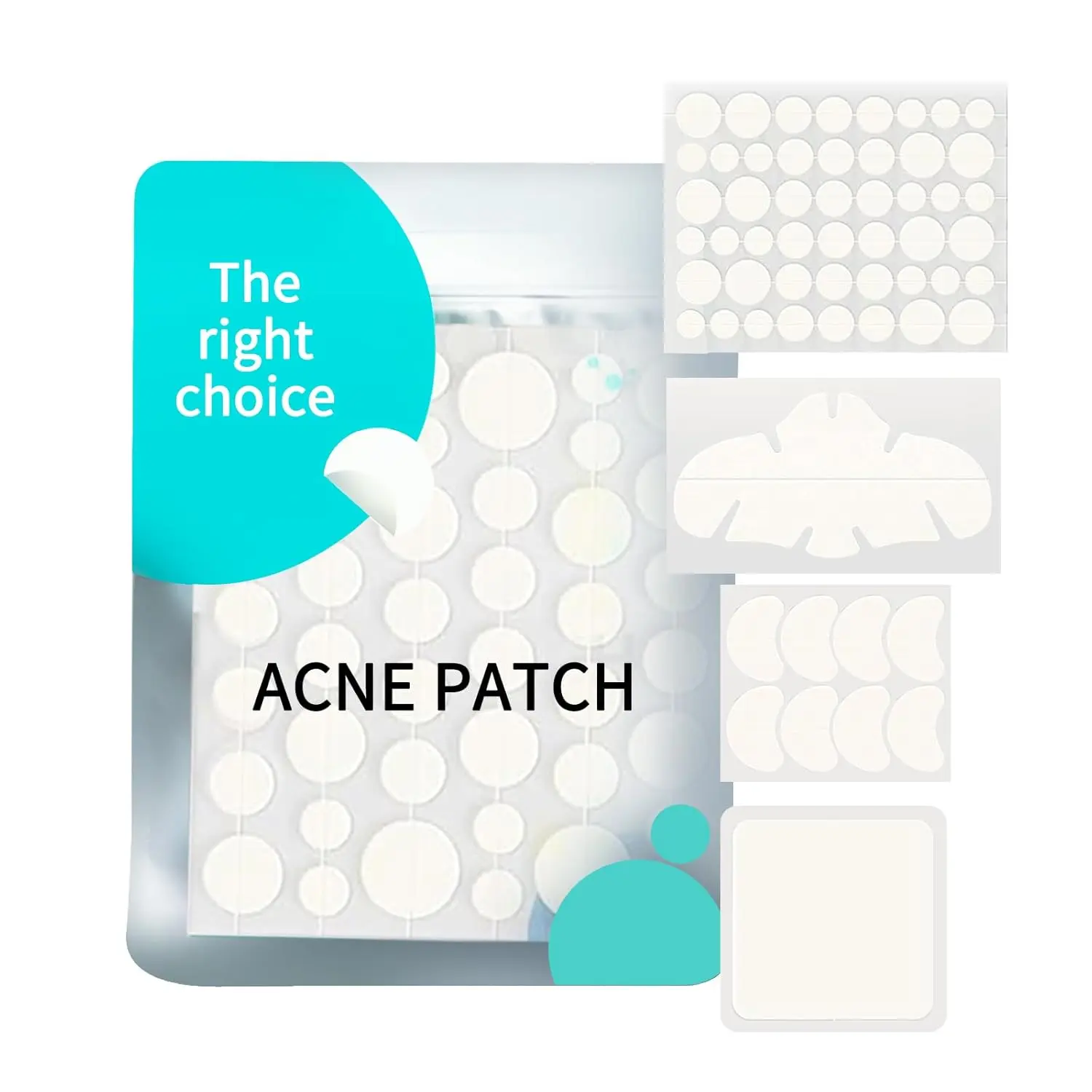 Hydrocolloid Acne Patches for Face & Nose - 49-Count Multi-Size Contoured Pimple Patches with Moon, Nose, XL Square Shapes, Acne Cover, Easy Application