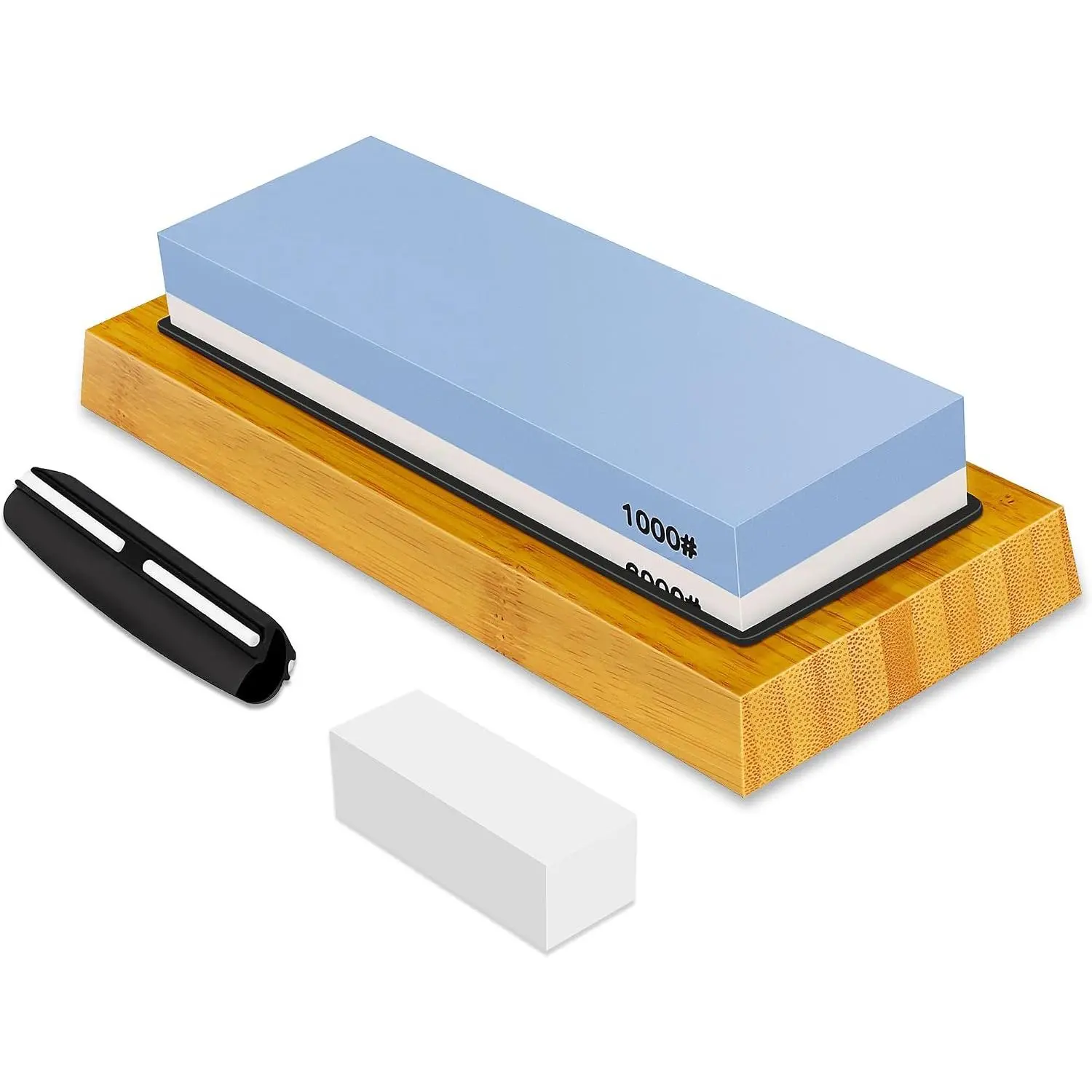 Whetstone Knife Sharpening Stone Kit,2 Side Grit 1000/6000 Whetstone Sharpener,Honing Sharpening Stone Set with NonSlip Bamboo Base & Angle Guide