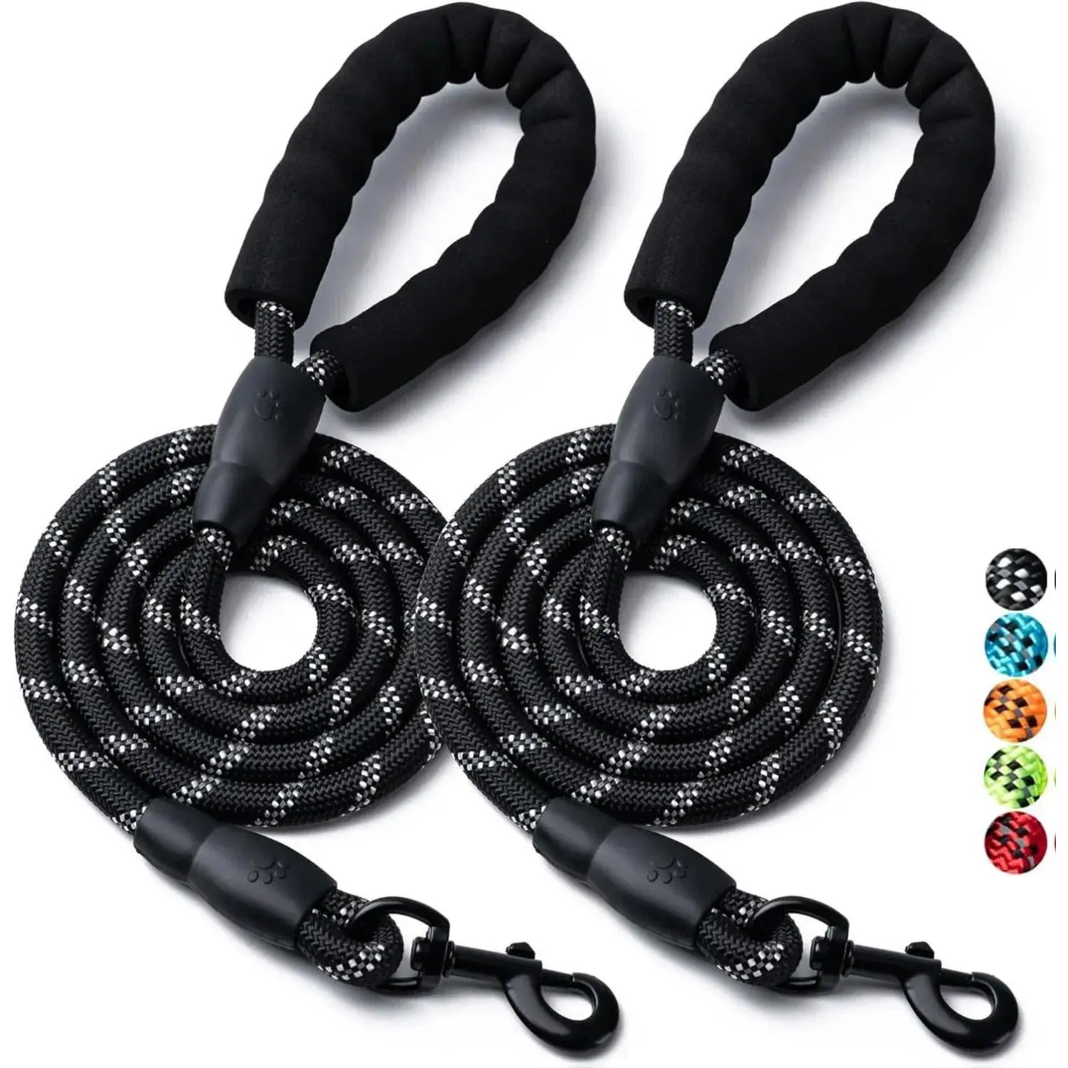 1 Pack Heavy-Duty Nylon Dog Walking Leash Lead (Leash Included), 4/5/6 ft Durable Woven Rope, 360° Swivel Lockable Hook, Highly Reflective Threads, Padded Handle, No-Tangle Black Solid Design for All Dog Breeds, Safety Leash