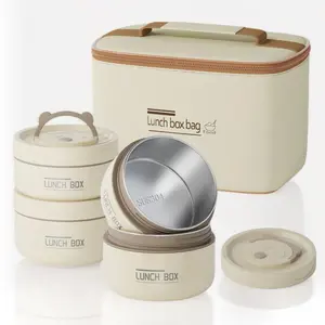 3 Tier 4 Tier Stainless Steel Insulated Lunch Box With Cutlery Lunch Bag Large Capacity Portable Reusable Bento Box For School Camping Travel