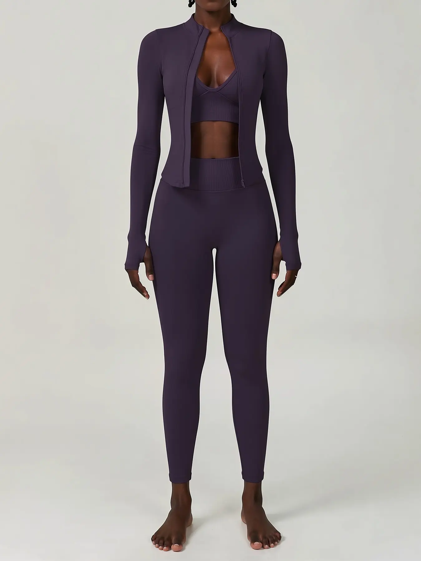 Seamless Yoga Set, Waist Cinching Slimming Quick-Dry Fitness Wear, Outdoor Running Sports Three-Piece Set, Comfortable and Stylish Activewear