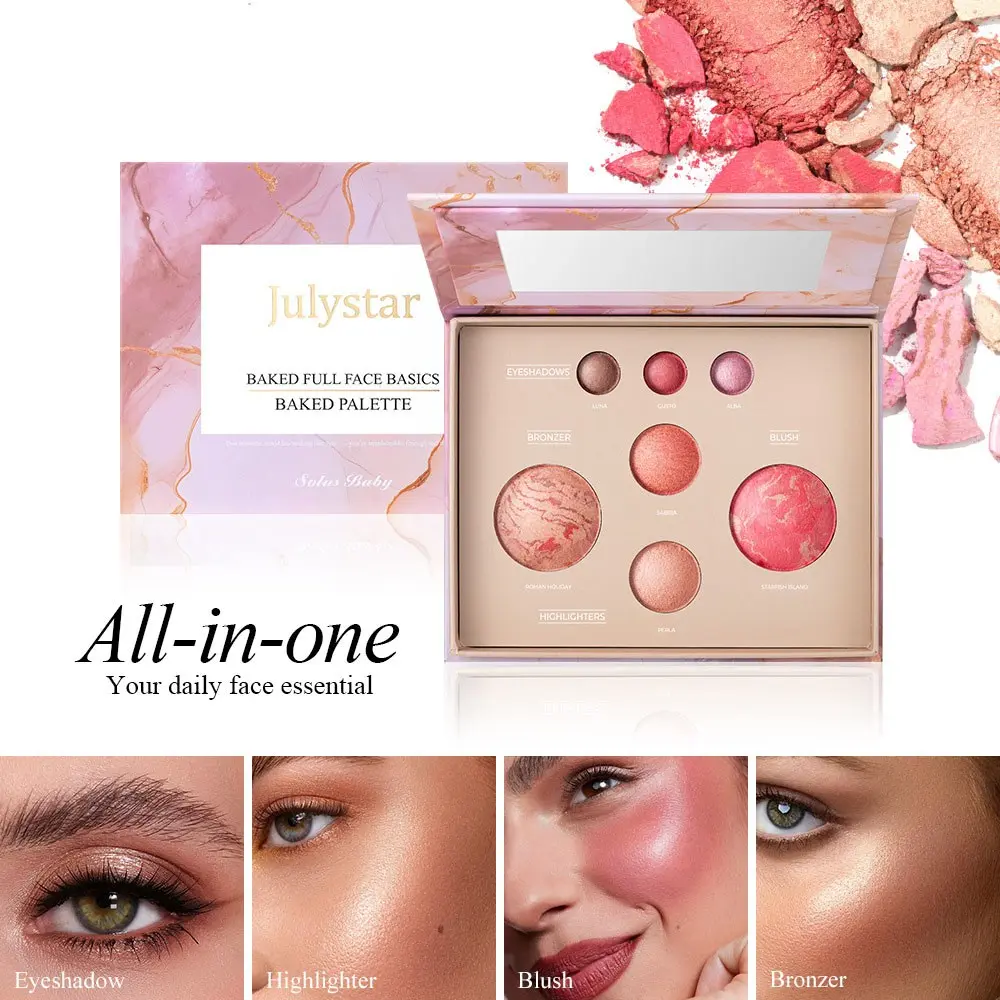 Marble Texture Blush Palette Gift Set, Multi Fine Shimmer Shades, Rich Pigment Blush & Luminous Luminous Highlighter, All-In-One Face Makeup With Contour & Eyeshadow, Everyday Versatile Makeup