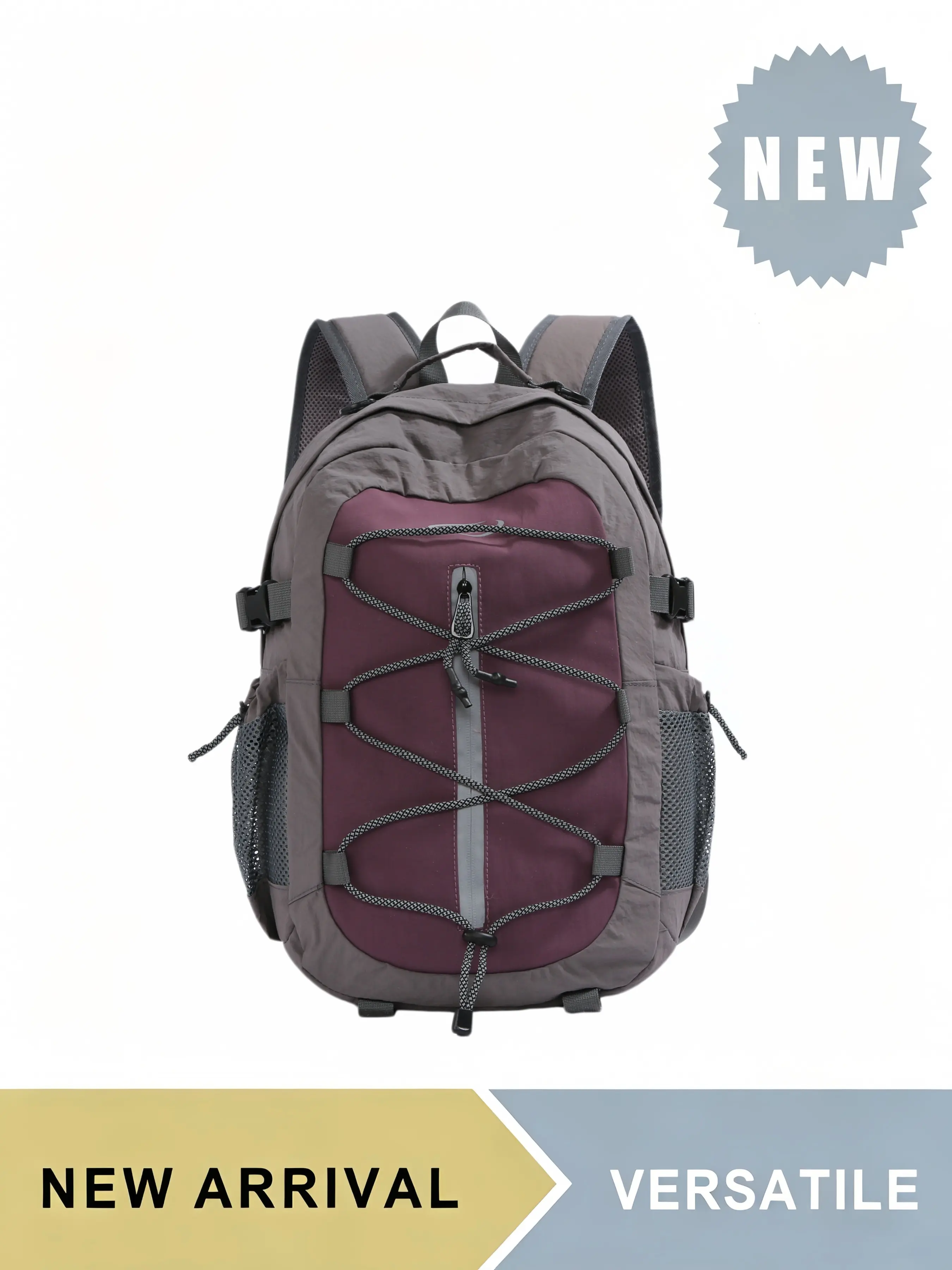 Outdoor Hiking Backpack, Hiking Gear, Hiking Trekking Rucksack with Front Bungee Cords for Men Women, Large Capacity Lightweight Trekking Daypack with Mesh Side Pockets, Durable Bag for Camping Commute, Adjustable Shoulder Straps, Colors Available