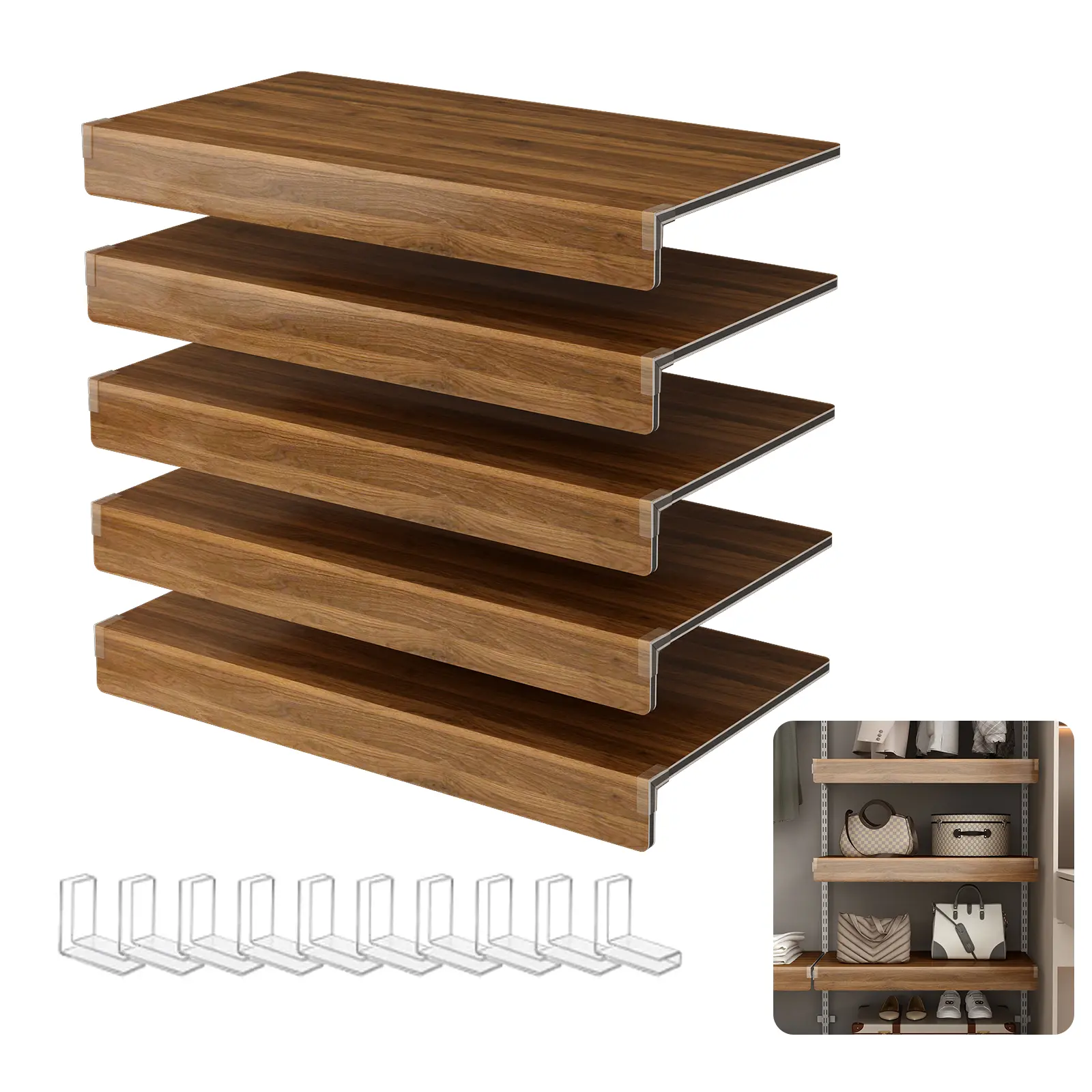 Nokaa 5-Pack Wire Shelf Covers for Closet, Kitchen Pantry & Cabinet Shelves/Racks, PVC & Wooden MDF Options, Multiple Sizes & Colors, Tool-Free Installation, Modern Decor