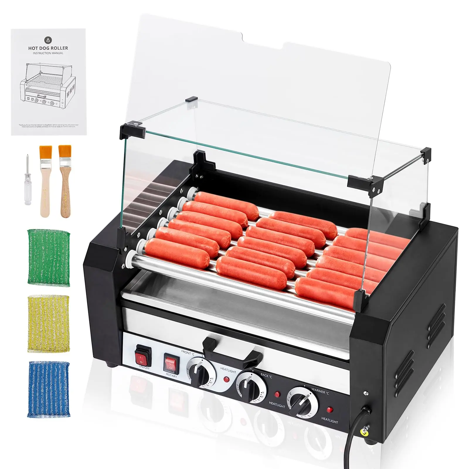 GARVEEStainless Steel 7-Roller Sausage Grill Machine with 18 Capacity and 1350W Power for Efficient and Durable Cooking