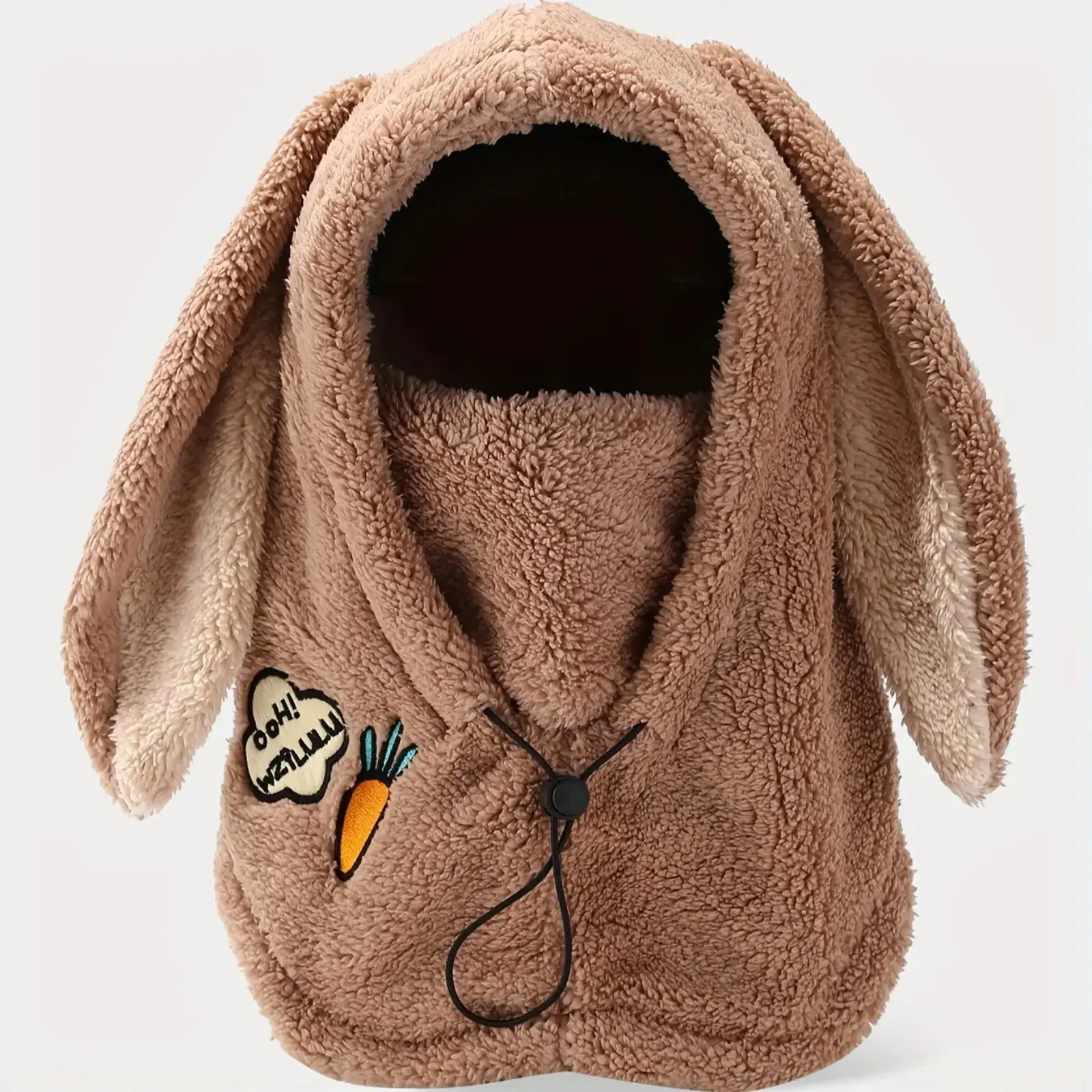 Unisex Faux Rabbit Plush Winter Hat, Helmet Style Warm Headwear with Attached Face Mask, Adjustable Drawstring Windproof Thermal Cap, Cold Weather Accessory for Cycling Skiing Outdoor Sports & Daily Winter Commute