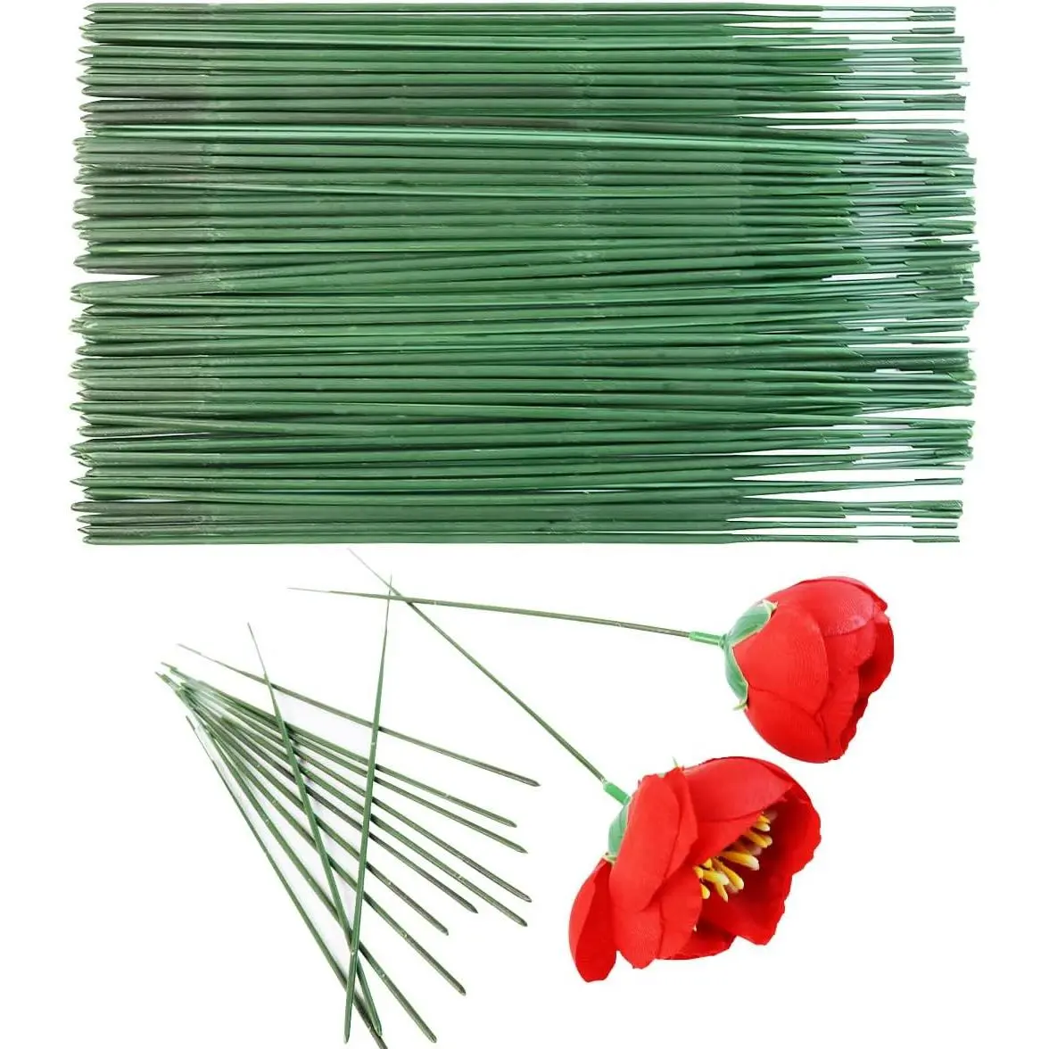 Green Floral Stems - 100 count Plastic Flower Rods for Bouquets and Arrangements, Ideal for Crafts and Florists (17CM /6.7in)