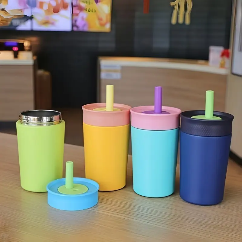 12.06oz Stainless Steel Insulated Cup with Straw, Portable Coffee Mug, Outdoor Travel Cup, Perfect Gift for Friends, Christmas, Halloween, New Year