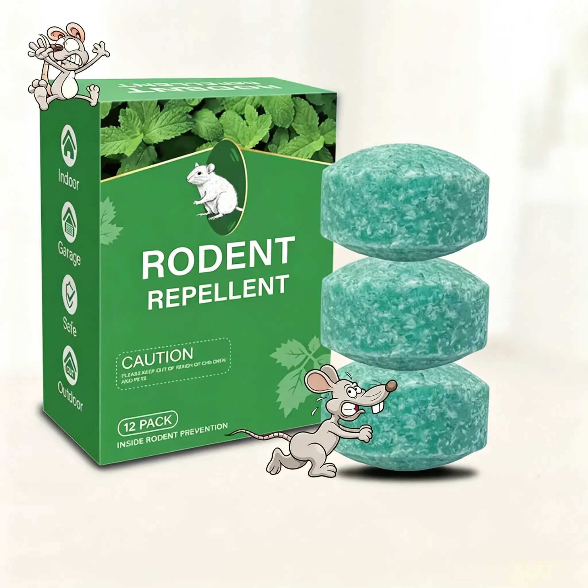 12-Pack Scented Pre-Filled Natural Plant Rodent Repellent Balls (12 Pouches), Non-Toxic Peppermint Household Pest Control, Safe for House, Car & All Environments