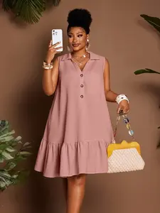 Plus Size Simple Casual Sleeveless Button Dress, Comfortable and Stylish, Perfect for Daily Wear, Ideal for Relaxing and Leisure Activities