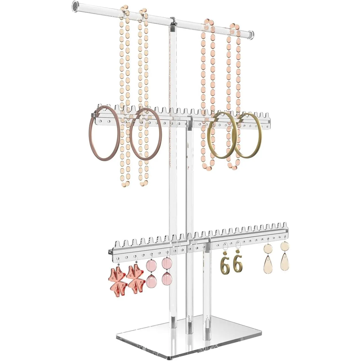 Stand, Earring Holder, Necklace Holder Stand, Clear 3-Tier  Large Storage  Organizer Stand & Bracelet/Bangles Stand, 48 Earring Holes Display Stands