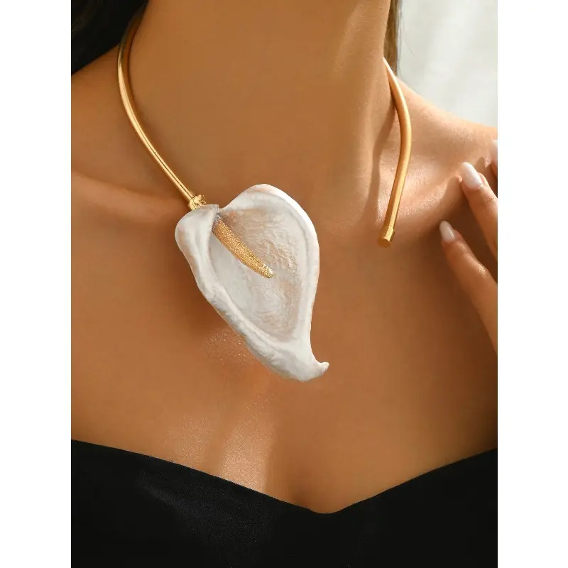 Women's Abs Acrylic Calla Lily Choker Necklace - Vintage Open Cuff Statement Piece, Party Wear Sports & Outdoor Accessory, Chocker Necklace, Vintage Cuff